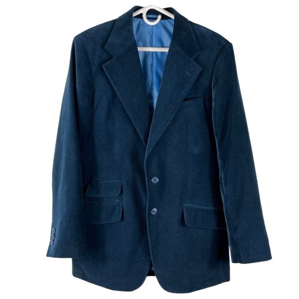 Dragonfly Mens Blue Velvet Velour Smoking Jacket Blazer Dress Coat Size Medium